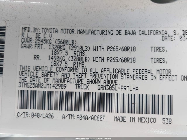 3TMGZ5AN2JM142909 Toyota Tacoma Limited