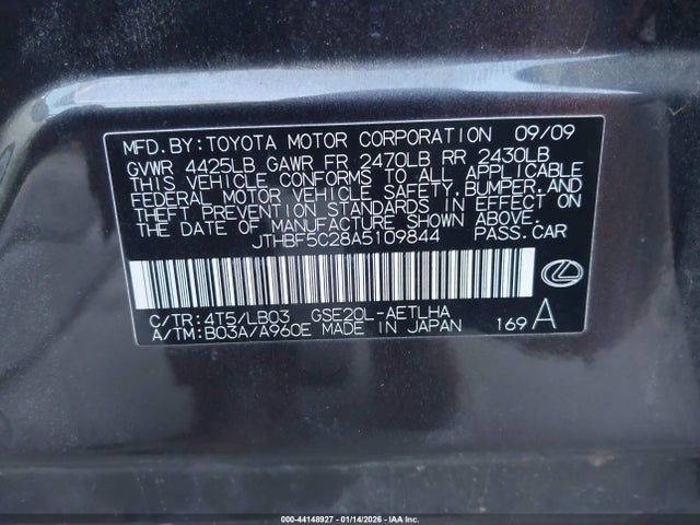 Aukcja sprzedaży 2010 Lexus Is 250, vin: JTHBF5C28A5109844, numer aukcji: 44148927