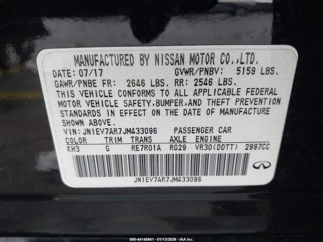 44148941 :رقم المزاد ، JN1EV7AR7JM433096 vin ، 2018 Infiniti Q50 3.0t Luxe مزاد بيع