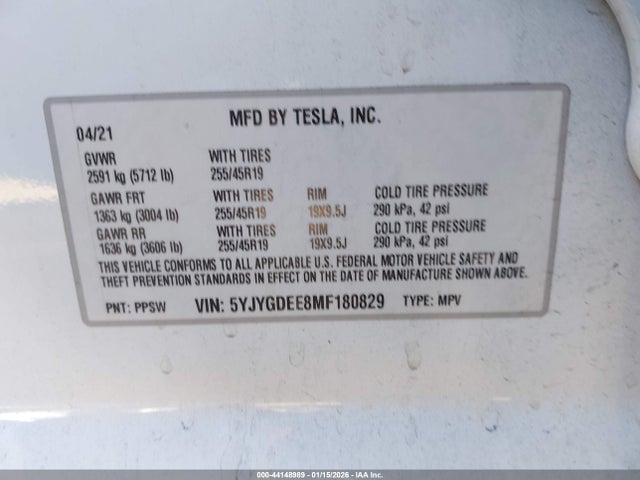 Продажа на аукционе авто 2021 Tesla Model Y Long Range Dual Motor All-wheel Drive, vin: 5YJYGDEE8MF180829, номер лота: 44148989