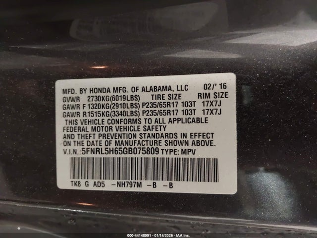Honda Odyssey Ex-l 2016 5FNRL5H65GB075809 Image 9