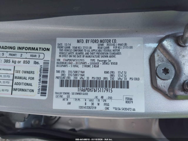 Ford FUSION SE 2015 1FA6P0H76F5117915 Image 9