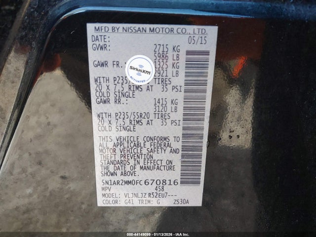 Nissan Pathfinder Platinum 2015 5N1AR2MM0FC670816 Image 9
