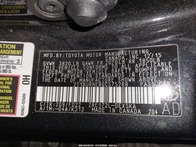 2T1BURHE8GC575268 Toyota Corolla S Plus