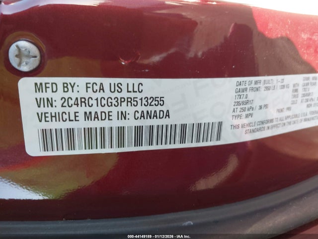 Продаж на аукціоні авто 2023 Chrysler Voyager Lx, vin: 2C4RC1CG3PR513255, номер лоту: 44149189