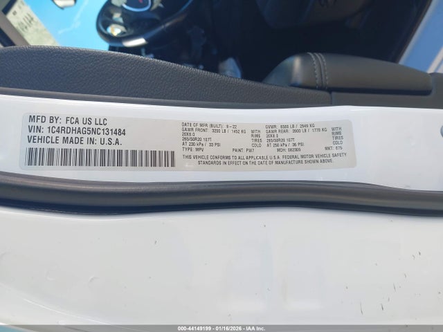 1C4RDHAG5NC131484 Dodge Durango Sxt Rwd
