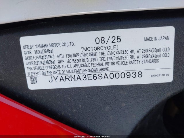 JYARNA3E6SA000938 Yamaha Yzf890