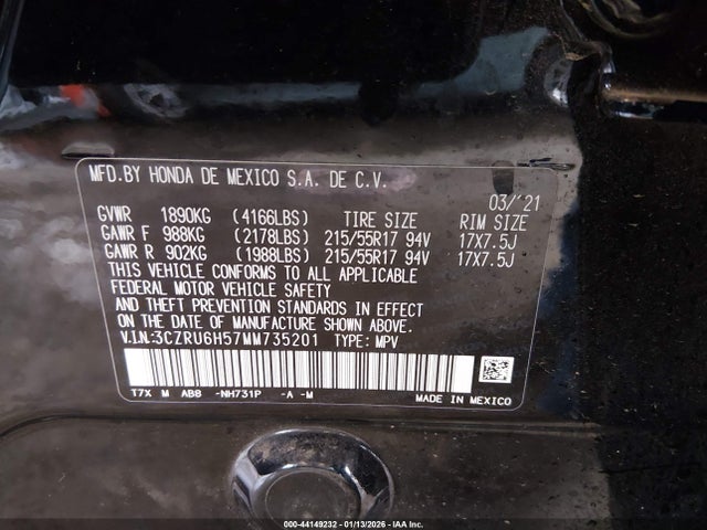 3CZRU6H57MM735201 Honda Hr-v Awd Ex