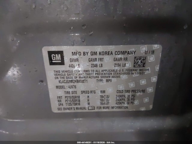 44149251 :رقم المزاد ، KL4CJGSM2KB800271 vin ، 2019 Buick Encore Awd Essence مزاد بيع