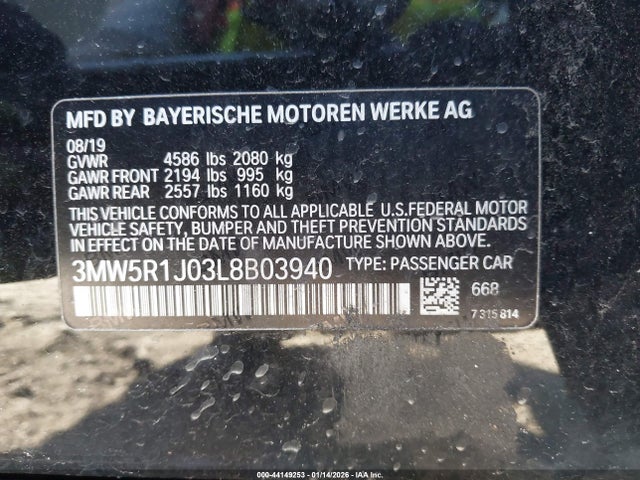 3MW5R1J03L8B03940 BMW 330I