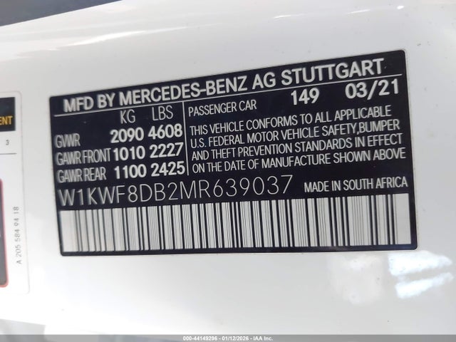 Aukcja sprzedaży 2021 Mercedes-benz C 300 Sedan, vin: W1KWF8DB2MR639037, numer aukcji: 44149296