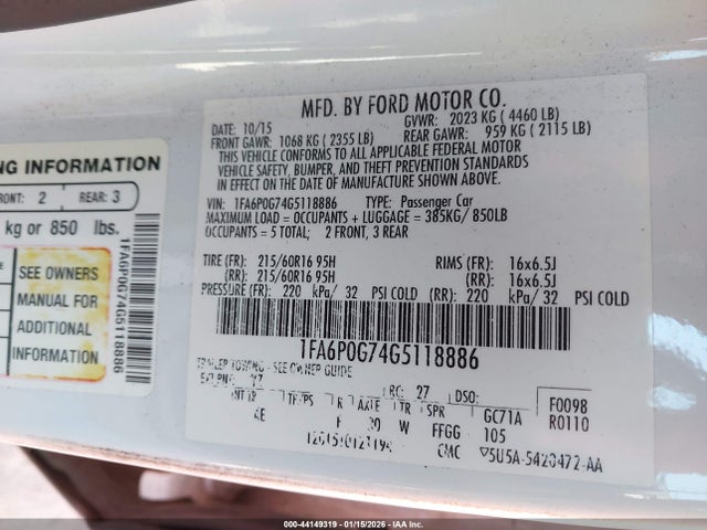 Ford FUSION S 2016 1FA6P0G74G5118886 Image 9