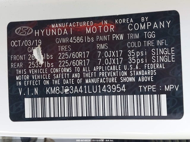 KM8J23A41LU143954 Hyundai TUCSON SE
