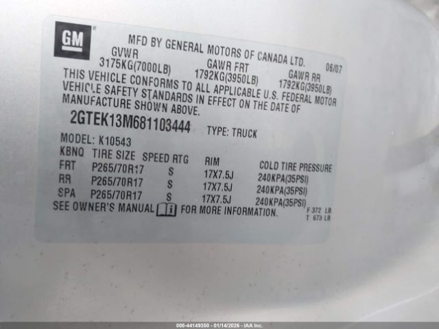 2008 GMC SIERRA 1500 2GTEK13M681103444 Photo 8