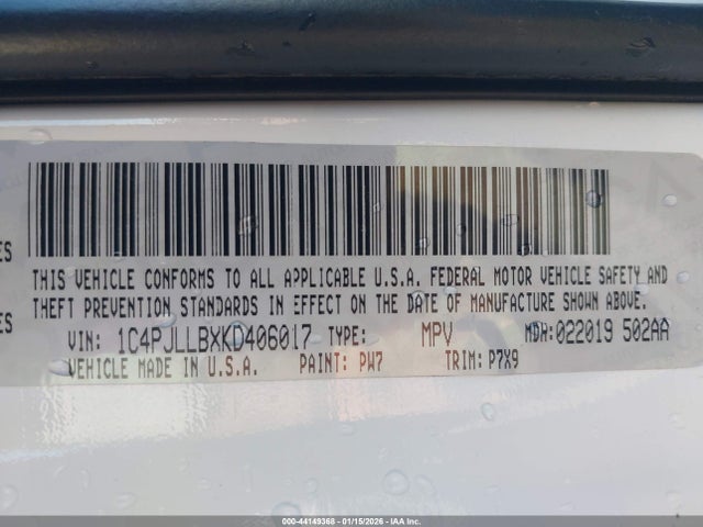 Aukcja sprzedaży 2019 Jeep Cherokee Latitude Plus, vin: 1C4PJLLBXKD406017, numer aukcji: 44149368