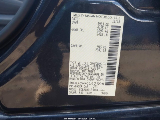 Nissan Altima 2.5 Sv 2019 1N4BL4DV4KC147698 Image 9