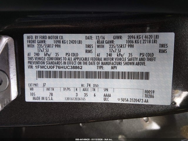 Ford ESCAPE S 2017 1FMCU0F76HUC38862 Image 9