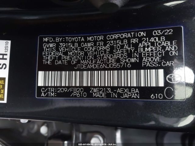 2022 TOYOTA COROLLA JTDEAMDE6NJ055716 Photo 8