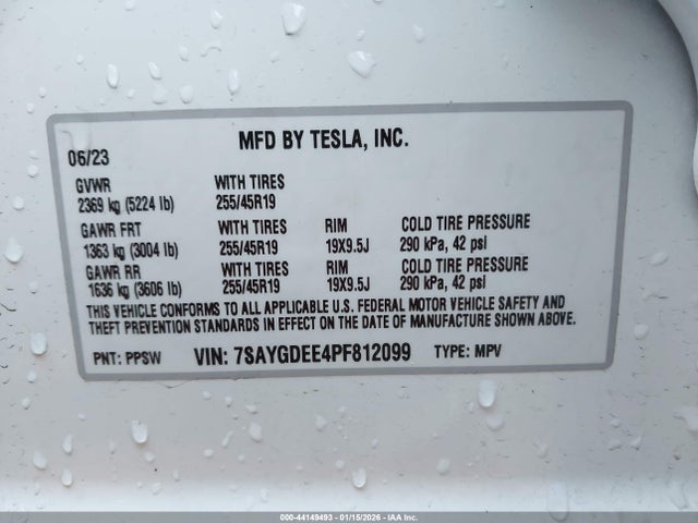 2023 Tesla Model Y მანქანა იყიდება აუქციონზე, vin: 7SAYGDEE4PF812099, აუქციონის ნომერი: 44149493