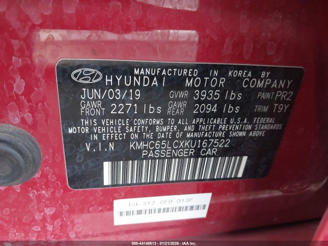 KMHC65LCXKU167522 Hyundai Ioniq Hybrid Blue