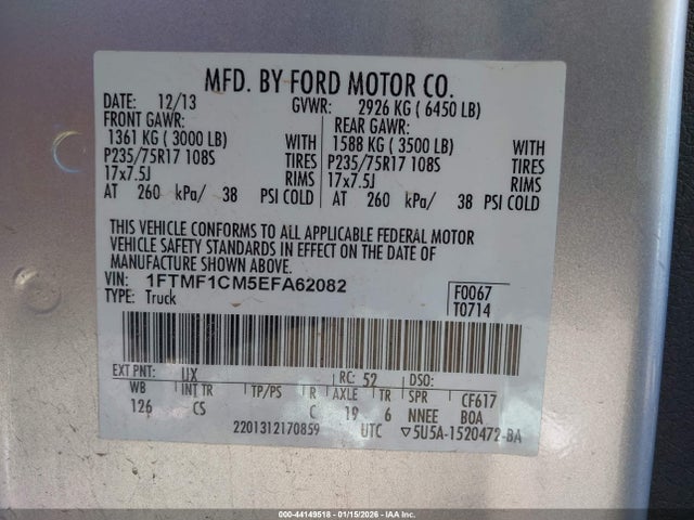 Ford F-150 Xl 2014 1FTMF1CM5EFA62082 Image 9