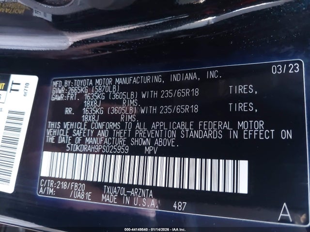 Toyota Highlander L 2023 5TDKDRAH9PS025959 Image 9