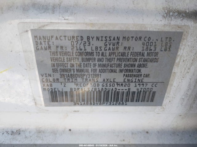 Aukcja sprzedaży 2023 Nissan Sentra Sr Xtronic Cvt, vin: 3N1AB8DV8PY312881, numer aukcji: 44149545