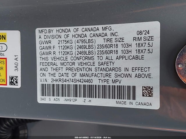 2HKRS4H74SH424460 Honda Cr-v Ex-l Awd
