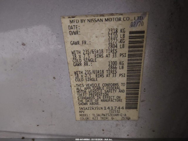 2020 NISSAN MURANO 5N1AZ2AJ5LN141744 Photo 8