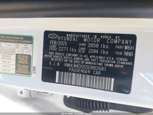 44149584 :رقم المزاد ، KMHLM4DG5SU982681 vin ، 2025 Hyundai Elantra Sel Sport مزاد بيع