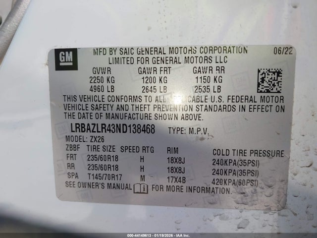 Продажа на аукционе авто 2022 Buick Envision Fwd Preferred, vin: LRBAZLR43ND138468, номер лота: 44149613