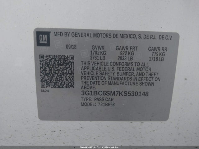3G1BC6SM7KS530148 Chevrolet CRUZE LS