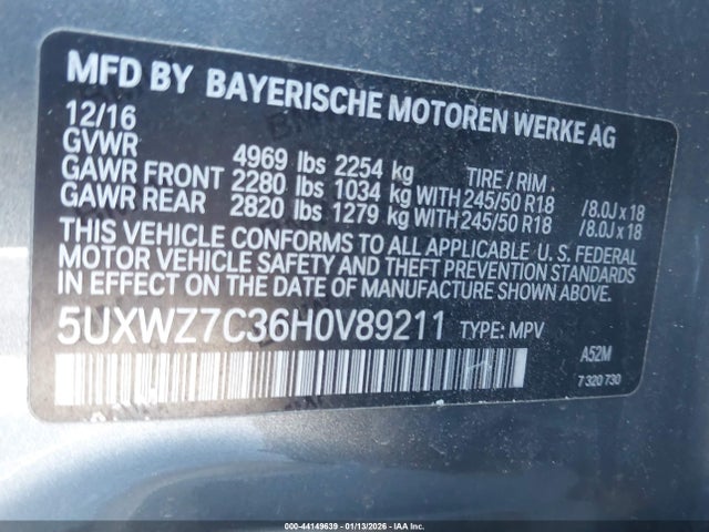 5UXWZ7C36H0V89211 BMW X3 Sdrive28i