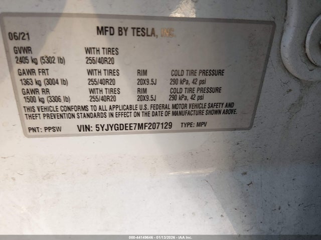 2021 TESLA MODEL Y 5YJYGDEE7MF207129 Photo 8