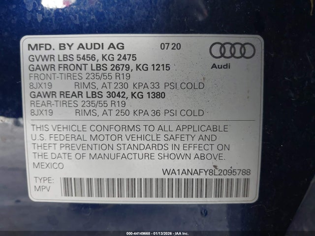 2020 AUDI Q5 WA1ANAFY8L2095788 Photo 8