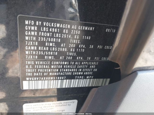 2011 VOLKSWAGEN TIGUAN WVGBV7AX8BW518867 Photo 8