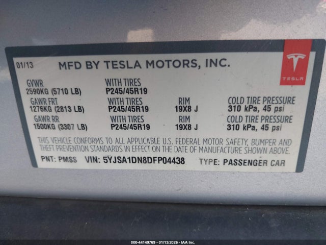 2013 TESLA MODEL S 5YJSA1DN8DFP04438 Photo 8