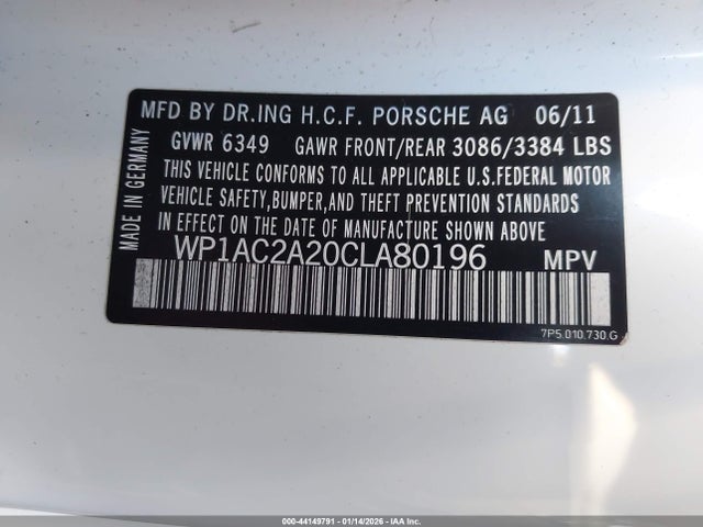 Aukcja sprzedaży 2012 Porsche Cayenne Turbo, vin: WP1AC2A20CLA80196, numer aukcji: 44149791
