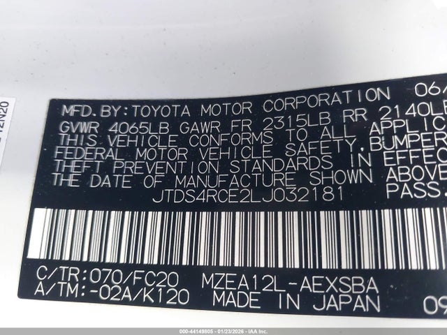 JTDS4RCE2LJ032181 Toyota COROLLA SE
