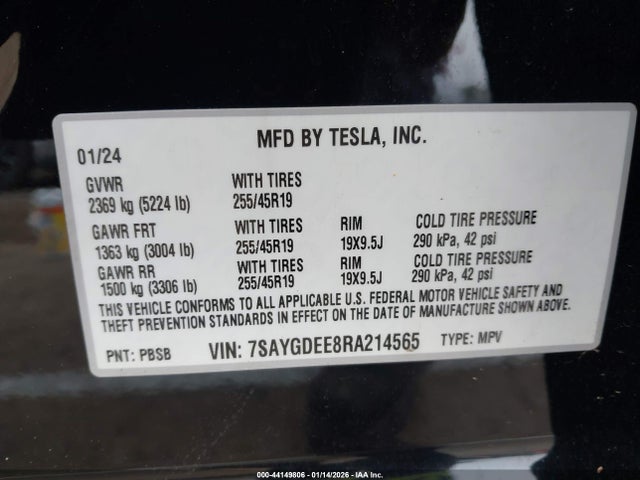 Продаж на аукціоні авто 2024 Tesla Model Y Long Range Dual Motor All-wheel Drive, vin: 7SAYGDEE8RA214565, номер лоту: 44149806