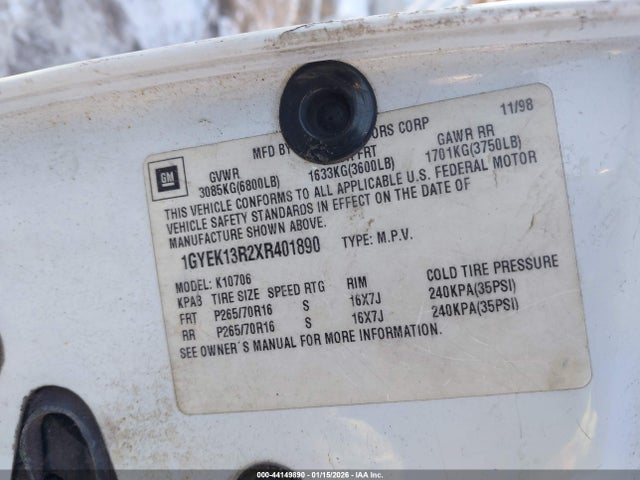 1999 CADILLAC ESCALADE 1GYEK13R2XR401890 Photo 8