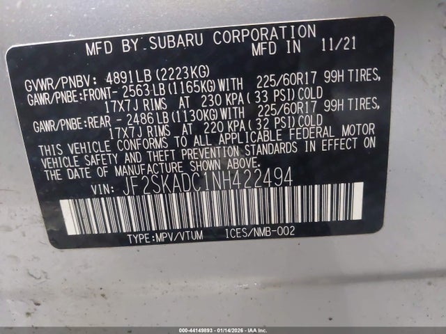 JF2SKADC1NH422494 Subaru Forester Premium