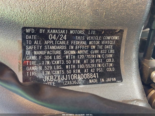 JKBZXJJ10RA008841 Kawasaki Zx636 K