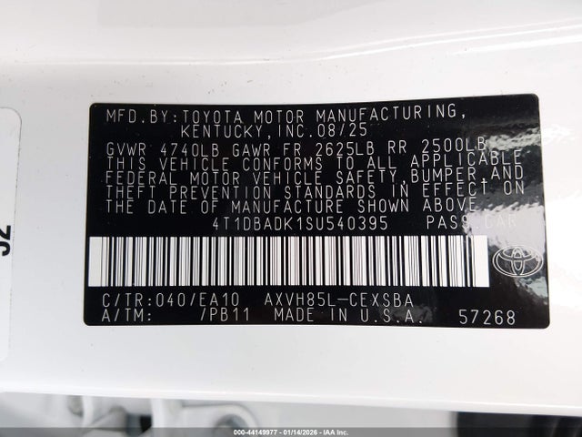 4T1DBADK1SU540395 Toyota CAMRY SE