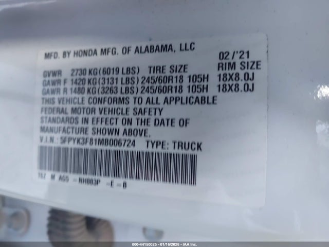 2021 HONDA RIDGELINE 5FPYK3F81MB006724 Photo 8