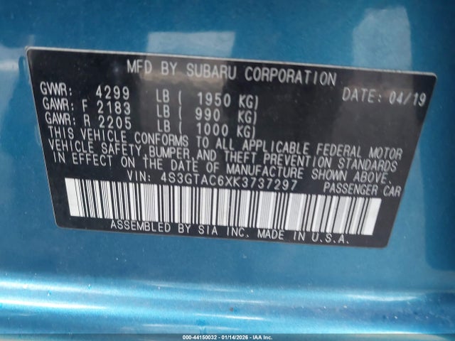 Aukcja sprzedaży 2019 Subaru Impreza 2.0i Premium, vin: 4S3GTAC6XK3737297, numer aukcji: 44150032