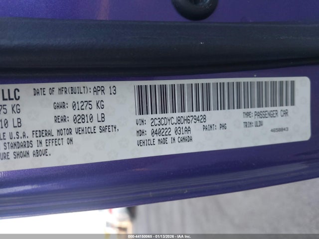 Aukcja sprzedaży 2013 Dodge Challenger Srt8, vin: 2C3CDYCJ8DH679428, numer aukcji: 44150065