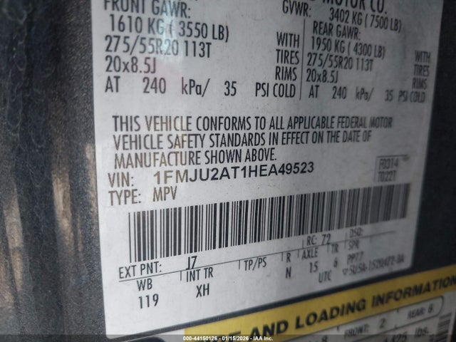 1FMJU2AT1HEA49523 Ford Expedition Limited