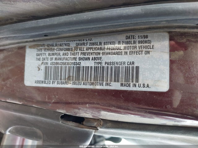 Продажа на аукционе авто 1999 Subaru Legacy 30th Ann. L/l, vin: 4S3BK4358X6310342, номер лота: 44150160