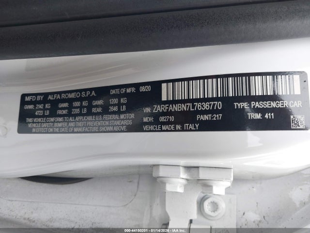 2020 ALFA ROMEO GIULIA ZARFANBN7L7636770 Photo 8